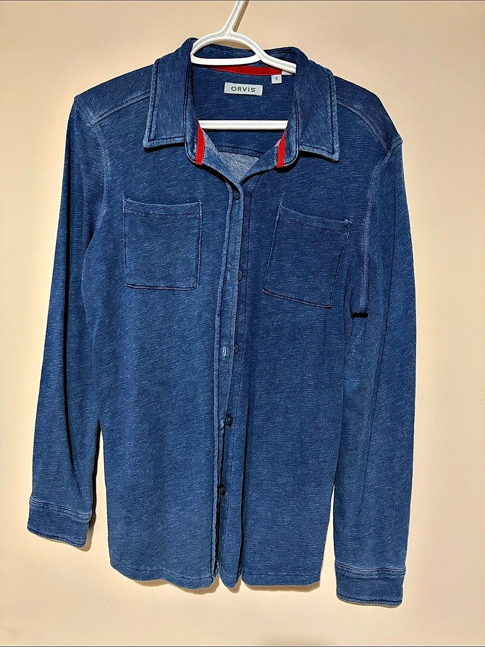 Orvis Cotton Long Sleeve Shirt in Blue Size Small
